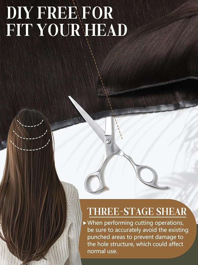 LOXXY Double Weft Invisible PU OVO Human Hair Extensions - Seamless Darkest Brown Straight Butterfly Weft Hair Extensions - 20 Inch 100g Glueless Micro Beads Real Human Remy Hair, Weft Width 31.5"