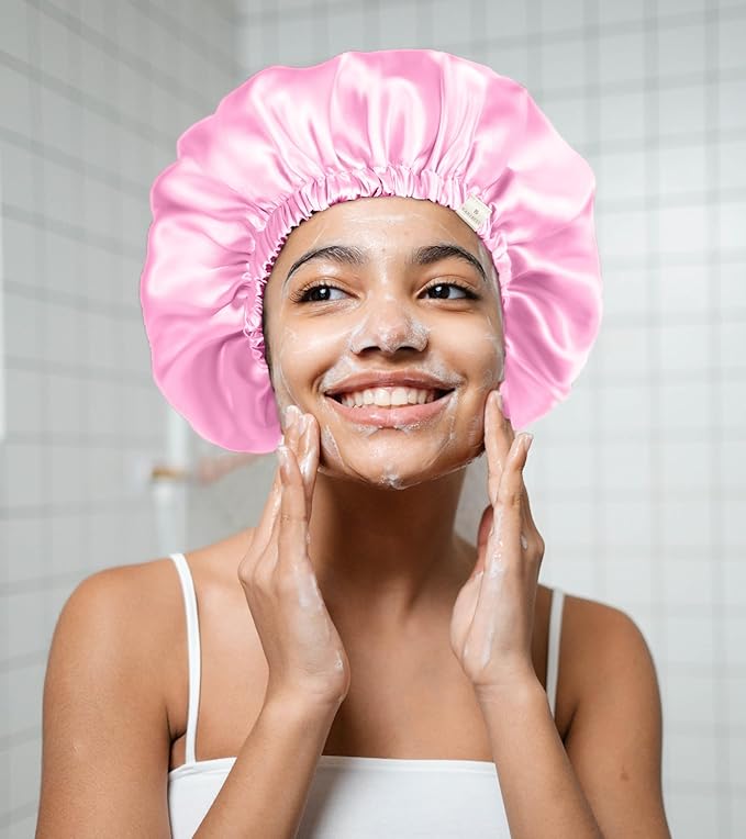 YANIBEST Adjustable Satin Bonnet Double Layer Hair Bonnet for Sleeping Bonnets for Women Hats Curly Natural Hair, Pink