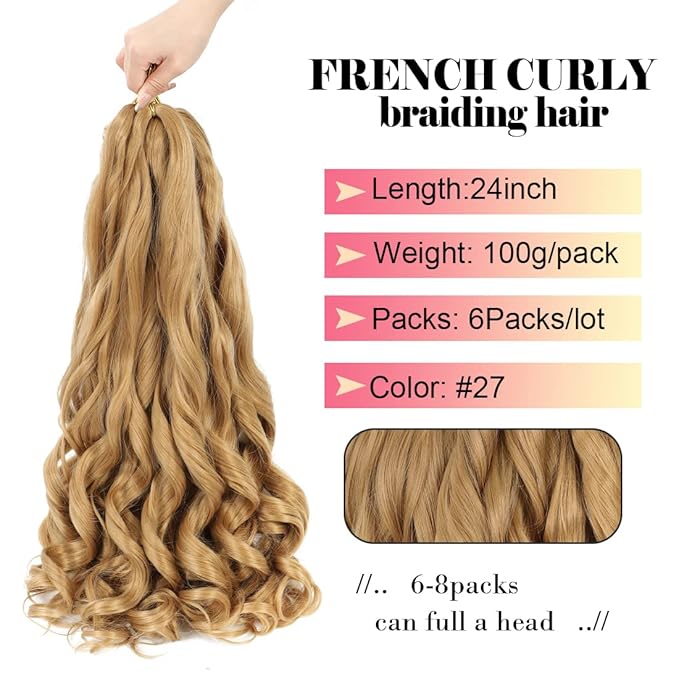 6packs French Curl Braiding Hair 24 Inch Loose Wave Bouncy Braiding Hair Pre Stretched 100g/pack Yaki Curly Hair for Black Women Hair Extensions (#27)