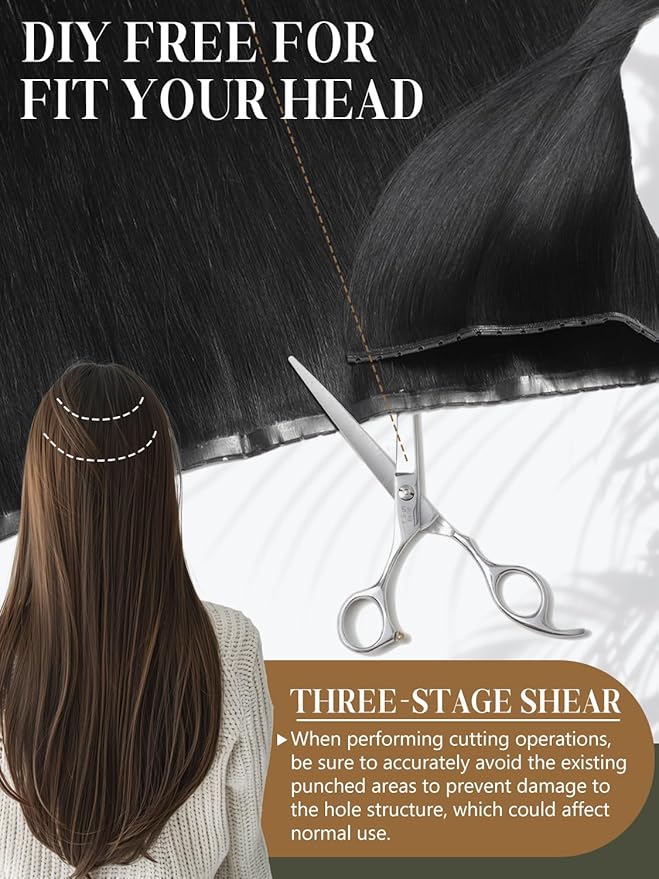 LOXXY Invisible OVO Weft Hair Extensions Human Hair - Butterfly Bead in Hair Extensions with Holes, 22Inch Jet Black, One Piece Twin Tab Extensions Weft For Women, Width 31.5"(80cm)