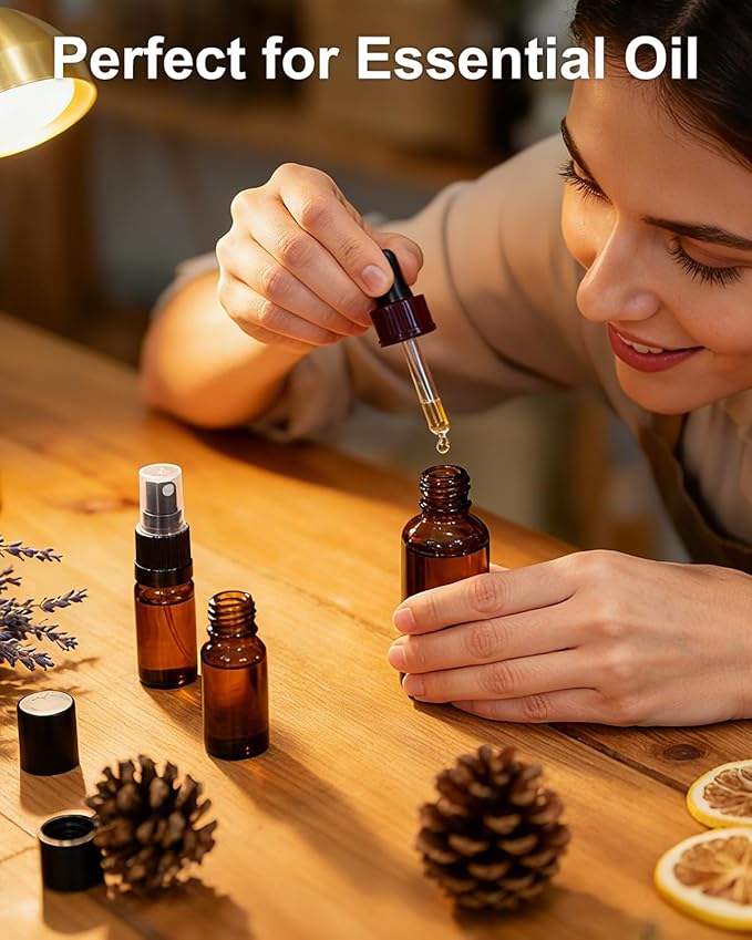 KEYWING 36 Pack Small Amber Glass Spray Bottles for Essential Oils, 2oz Empty Fine Mist Mini Spray Bottles, Refillable Containers for Hair, Travel, Plants, Cleaning, Skin Care