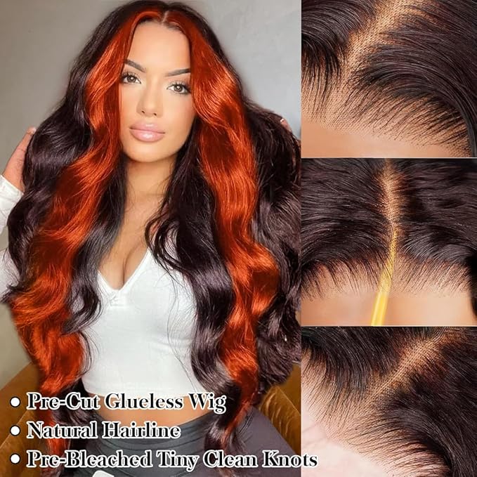 200% Density Wear And Go 9x6 Glueless Wigs Human Hair Pre Plucked Pre Cut For Beginners Ginger Body Wave Lace Front Wigs Human Hair For Black Women HD Lace Closure Colored Glueless Wig(20 INCH)