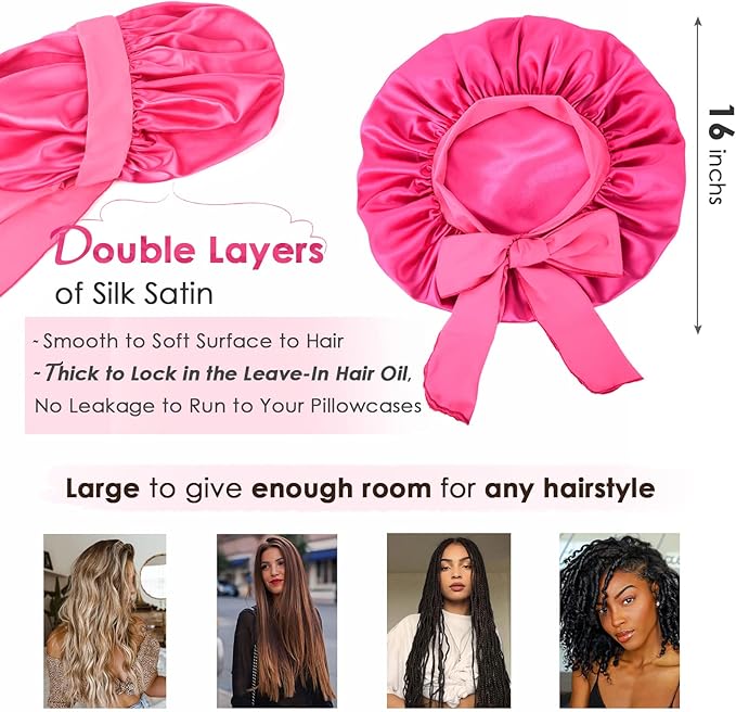 YANIBEST Silk Bonnet for Sleeping Women Adjustable Double Layer Satin Bonnet Reduce Friction Prevent Frizz Natural Curly Hair
