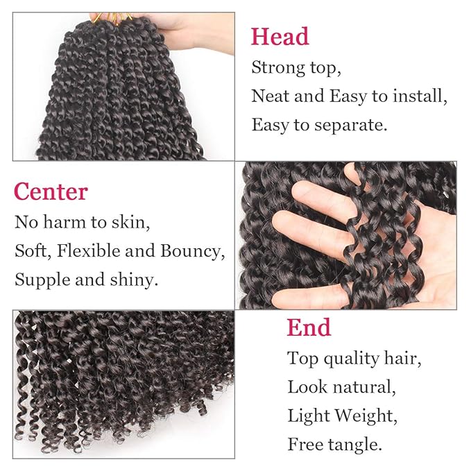 Leeven 24 Inch Black Water Wave Passion Twist Crochet Braiding Hair 7 Packs Long Bohemian Passion Twists Hair for Butterfly Locs Hot Water Setting Synthetic Crochet Braids Hair for Women 2#