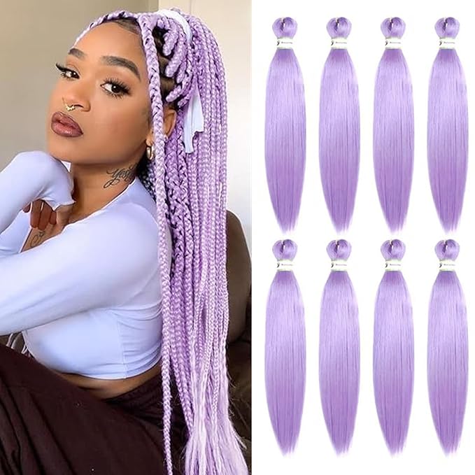 Purple Braiding Hair Pre Stretched for Braids Purple Hair Extensions Braiding Hair for Halloween Costume Cosplay(24 Inch(Pack of 8))