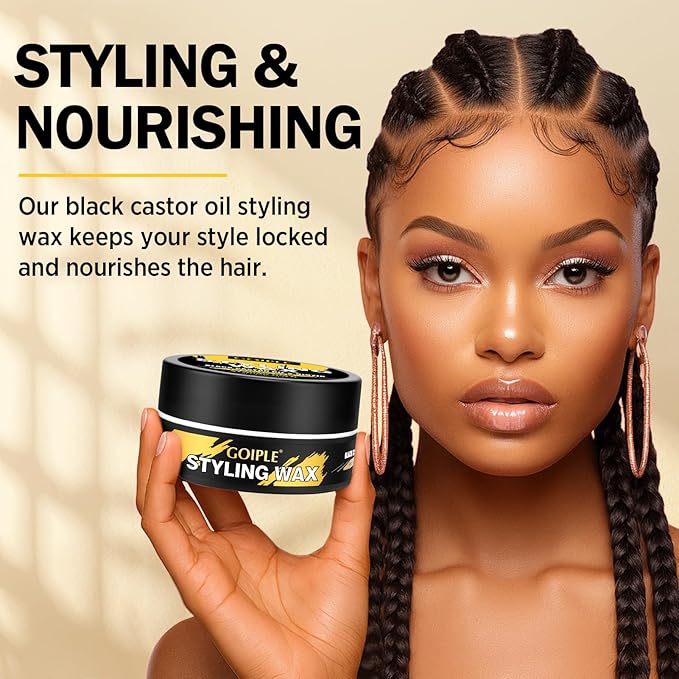 Edge Control for Black Women with Castor Oil & Biotin - Strong Hold Braiding Curly Hair Gel Edge Control Wax - Hair Styling Wax Non-Greasy, Non-Flaking, Supports Hair Growth, For All Hair Types 5.3 OZ