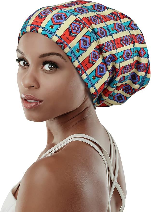Adjustable Satin Lined Sleep Cap for Dreadlocks Curly Hair Large Head-Stay On Overnight