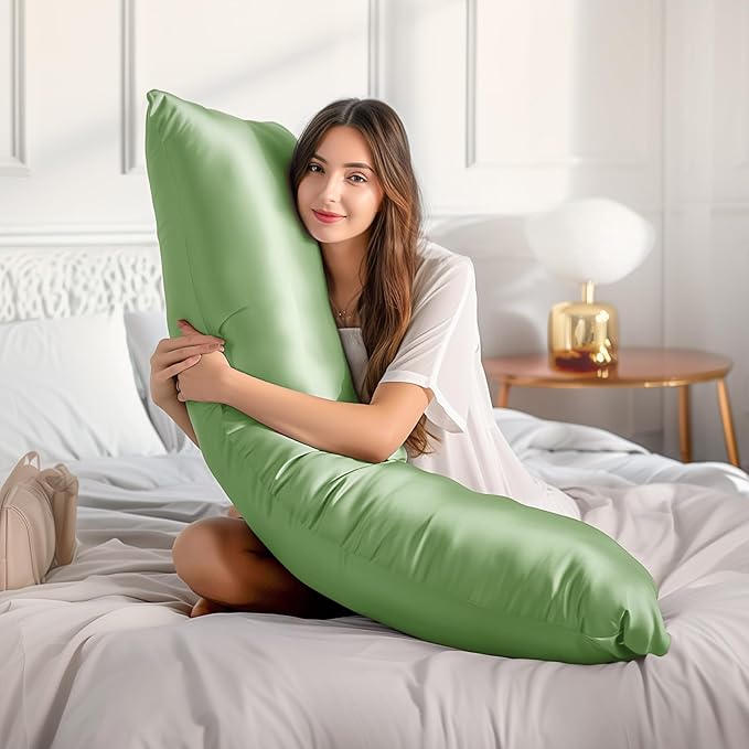 BEDELITE Satin Body Pillow Cover 2 Pack, Super Soft and Cooling Body Pillow Pillowcase for Hair and Skin, Breathable Silky Full Long Pillowcase Cover(20"x54", Sage Green)