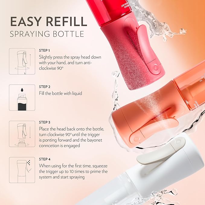 FLAIROSOL MyStyle, Spray Bottle for Hair - Small Travel Spray Bottle, Ultra Fine Continuous Water Mist for Face, Hairstyling, Salon, Cleaning, Beauty, Toners, Hydration & Makeup, 3.04oz / 90ml, Peach