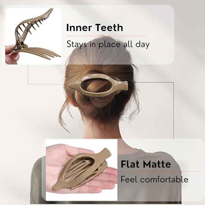 8 Pack Neutral Flat Hair Clips for Women – Large No-Slip Claw Barrettes in Cream, Blonde, Mustard Yellow & Light Brown,Shiny Finish Strong Hold for Thick & Thin Hair