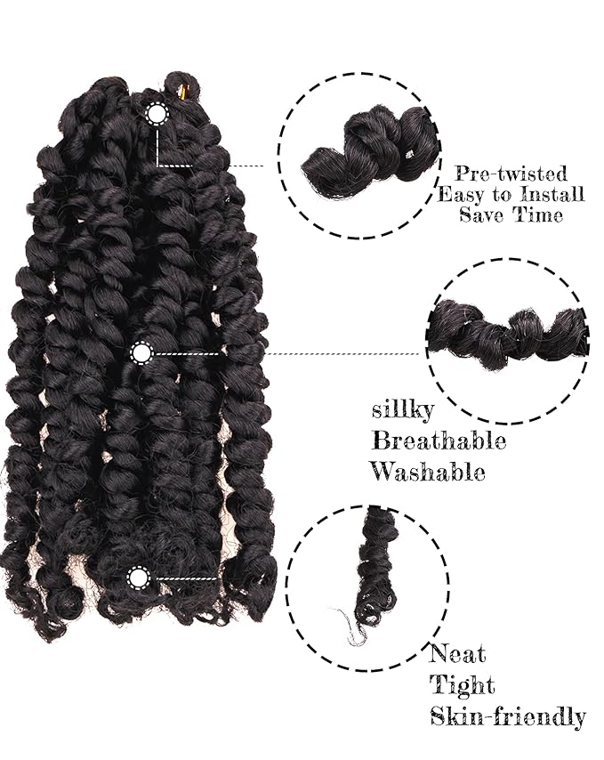 Super Short Passion Twist Crochet Hair for Black Women and Kids-6 Inch 7 Packs Natural Black Pre Looped Pre-twisted Passion Twist Hair,Bob Spring Kinky Twist Bohemian Curl(6"-7P,1B#)