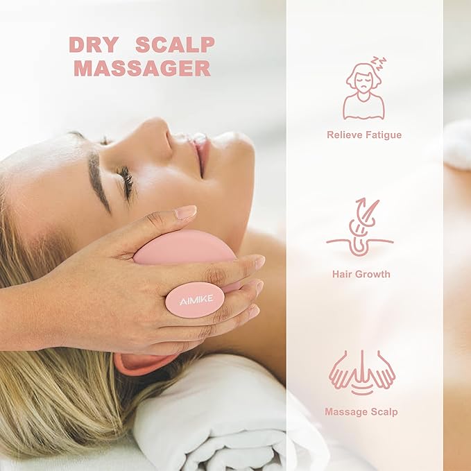 AIMIKE Scalp Massager Shampoo Brush, Soft Silicone Hair Scrubber for Washing Hair, Dandruff Removal & Scalp Scrubber Hair Growth Stimulator, Scalp Brush/Exfoliator Brush On Dry & Wet Scalp - Pink