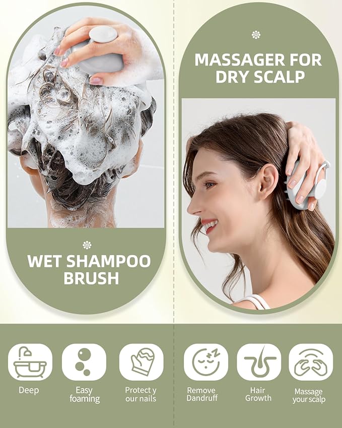 Scalp Massager Tool Shampoo Brush, Scalp Scrubber with Soft Silicone Bristles, Scalp Massager Hair Grouth, Dandruff Removal, Wet Dry Hair Scrubber Brush for All(Gray)