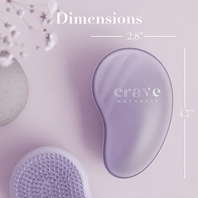 Crave Naturals Mini Detangler Hair Brush Purple – Glide Thru Hair Detangler Brush for Women, Kids & Toddlers – Gentle Scalp Care, No-Pain Tangle-Free Hairbrush for All Hair Types, Travel Hair Brush