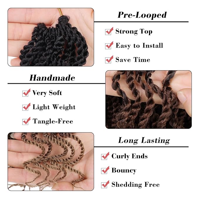 Leeven 6 Inch Short Senegalese Twist Crochet Hair with Curly Ends 8 Packs Ombre Brown to Blonde Pre Looped Small Wavy Hanava Twist 3 Tone Synthetic Crochet Braids for Women Girl Kids
