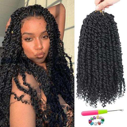 Passion Twist Hair - 8X 14 Inch Passion Twist Crochet Hair For Women, Crochet Pretwisted Curly Hair Passion Twists Synthetic Braiding Hair Extensions (14 Inch, 1B)