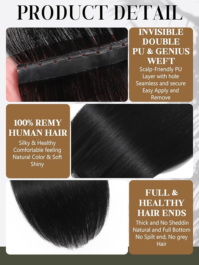 LOXXY Invisible OVO Weft Hair Extensions Human Hair - Butterfly Bead in Hair Extensions with Holes, 22Inch Jet Black, One Piece Twin Tab Extensions Weft For Women, Width 31.5"(80cm)