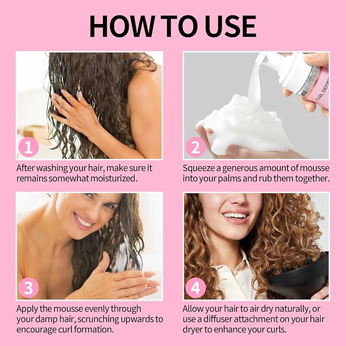 Curl Styling Mousse for Women Definition Curl Control Mousse Enhancing Styling Hair Foam, Smoothing Shapes Hydration Shine Curly Hair Products for Curly, Coils & Wavy Hairs (8 FL OZ)