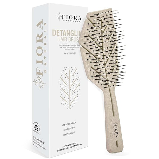 Fiora Naturals Hair Detangling Brush for Women - Detangler Hair Brush w/Flexible Soft Bristles- Gently Glides Through Tangles - Curly, Fine, Dry and Shower Wet HairBrush, cepillo para cabello - Beige
