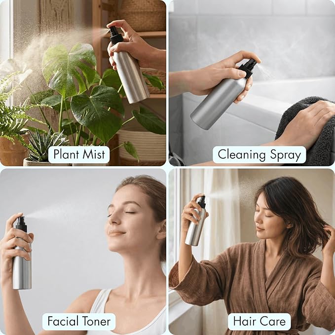 Youeon 9 Pack 8 Oz Aluminum Fine Mist Spray Bottles, Refillable & Leak-Proof Metal Empty Spray Bottle Set for Travel, Perfume, Toner, Essential Oils & Hair-Body Care