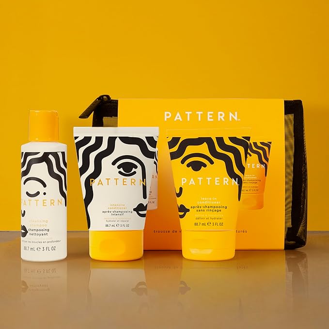 PATTERN Beauty by Tracee Ellis Ross Texture Travel Kit for Curly & Coily Hair, 3a-4c, Includes 3 oz Leave-In Conditioner, Intensive Conditioner, Cleansing Shampoo