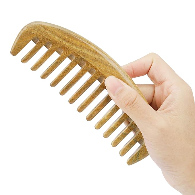 Onedor Handmade 100% Natural Green Sandalwood Hair Combs - Anti-Static Sandalwood Scent Natural Hair Detangler Wooden Comb (Oval Wide Tooth)