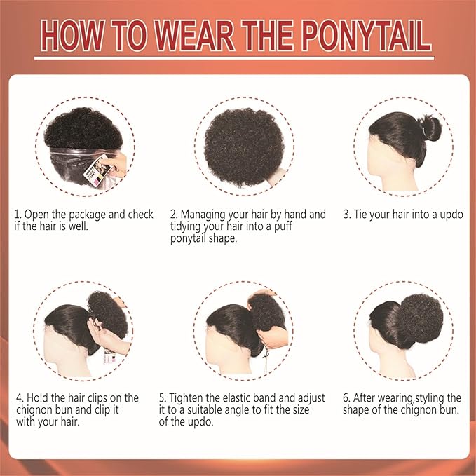 Afro Puff Ponytail Drawstring Extensions Wigs Real Human Hair for Girls Women, Natural Black Virgin Hair 8 Inch Afro Puff Hair Extensions Clip On Kinky Drawstring Curly Ponytail Bun Hairpiece Wigs