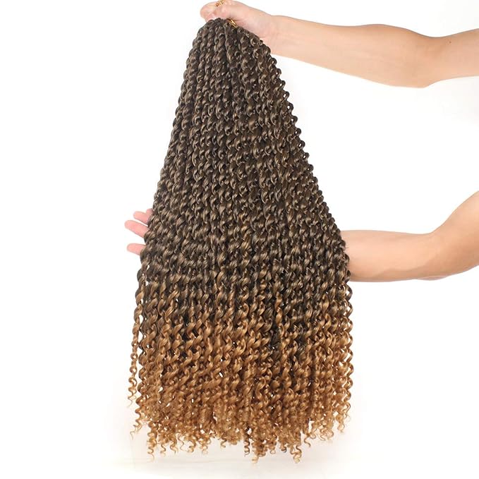 Leeven 24 Inch Long Passion Twist Hair Ombre Blonde Water Wave Braiding Hair for Butterfly Locs 7 Packs Hot Water Setting Synthetic Passion Twists Crochet Braids Hair for Women (18 Strands/Pack,T27#)