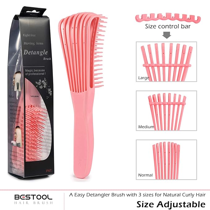 BESTOOL Hair Brush, Detangling Brush for Natural Black and Curly Hair (Pink, Afro 3/4abc), Ideal for Wet or Dry Hair