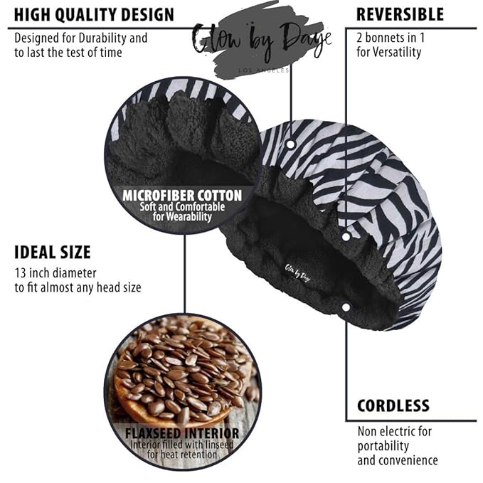 Glow by Daye Cordless Deep Conditioning Thermal Heat Cap, Microwavable Heat Therapy for Hair, Portable, Reversible The Safari