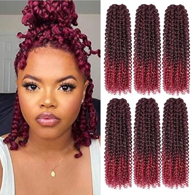 Burgundy Water Wave Crochet Hair 14inch 6 Pack Passion Twist Crochet Hair Synthetic Fiber Braidig Hair(14", T1B/BUG#)
