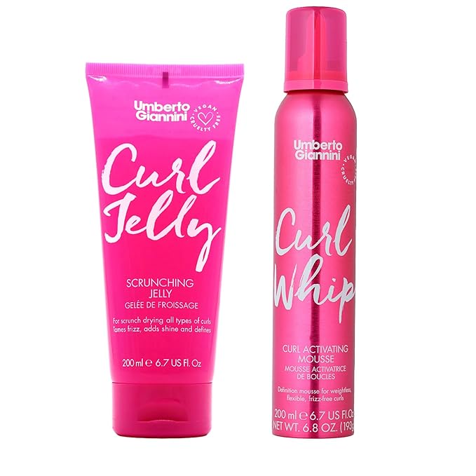 Umberto Giannini Volumizing Duo - Curl Jelly Scrunching Jelly Gel & Curl Whip Mousse - Adds Definition & Reduces Frizz - For Curly, Wavy & Coily Hair