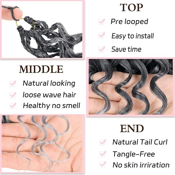 14 Inch Gogo Curl Crochet Hair Ocean Wave Crochet Hair Deep Twist Pre-looped 8 Packs Goddess Box Braids Short Curly Water Wave Synthetic Braiding Hair for Women (16Strands/pack Tgrey#)