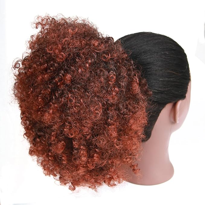 Afro Puff Drawstring Ponytail Extension for Black Women 12 Inch Short Afro Curly Ponytail Extension Clip On Kinky Drawstring Curly Ponytail Bun (1B/350#) …