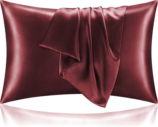 BEDELITE Satin Pillowcase for Hair and Skin, Super Soft and Cooling Similar to Silk Pillow Cases 2 Pack with Envelope Closure, Gift for Women Men(20"x26" Standard Size, Burgundy)