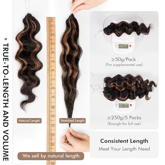 ToyoTress Ocean Wave Feather Crochet Human Hair - 10 Inch 50G Invisible Knotless Water Deep Wave Crochet Human Hair For Black Women Brown Highlight Color Braiding Hair (10 Inch, P1B/30-50G)