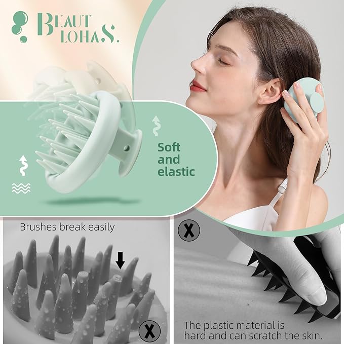 Scalp Massager Shampoo Brush, Scalp Massager Hair Growth & Dandruff Removal, Scrubber Scalp with Soft Silicone Bristles, Wet&Dry ‌Hair Brush for All (Mint Green)