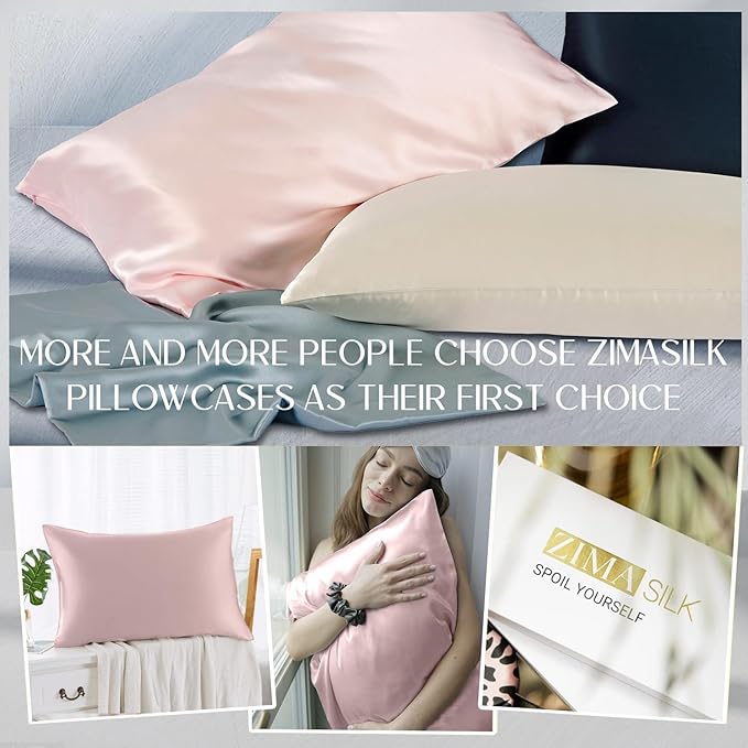 ZIMASILK 100% Pure Mulberry Silk Pillowcase for Hair and Skin Health,Both Sides 19 Momme Silk,1pc (Throw 18''x18'',Pink)