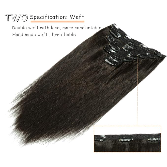 Caliee 14 Inch Clip in Hair Extensions Human Hair Color 1B Natural Black Double Weft Real Hair Extensions Clip in Thick Straight Soft Invisible 120 G 7 PCS