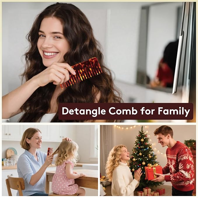 Wide Tooth Comb for Curls & Thick Hair - Large Detangling Comb for Women, 6 Inch Full-hand Length Acetate (Anti-Static), Wet/Dry Use, Reduces Breakage, (Tortoise)