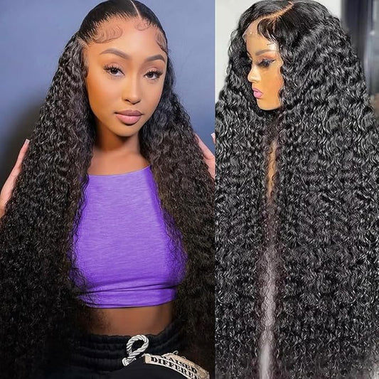 Deep Wave Lace Front Wigs for Black Women Human Hair 210% Density 13x6 HD Lace Frontal Deep Curly Wigs Wet and Wavy Glueless Wigs Human Hair Pre Plucked with Baby Hair 26Inch