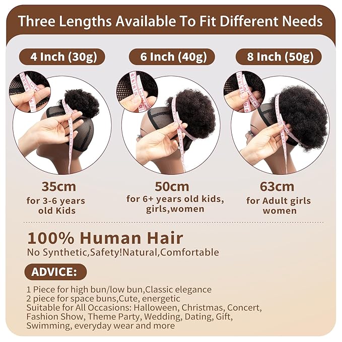 4 Inch Small Afro Puff Natural Human Hair Ponytail for Kids Baby Black Women Short Kinky Curly Ponytail Extension Drawstring Ponytail 4c Fake Bun Children African American Afro Puffs Buns Wine Red 30g