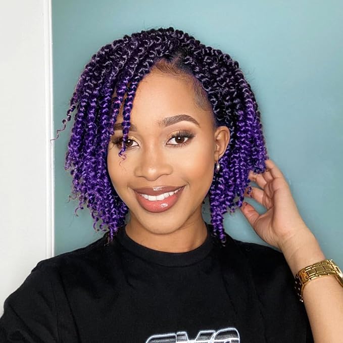 Passion Twist Hair 8 Packs Passion Twist Crochet Hair 8 Inch Pre Looped Crochet Hair For Black Women Short Crochet Passion Twist Braiding Hair Extensions TPurple#…