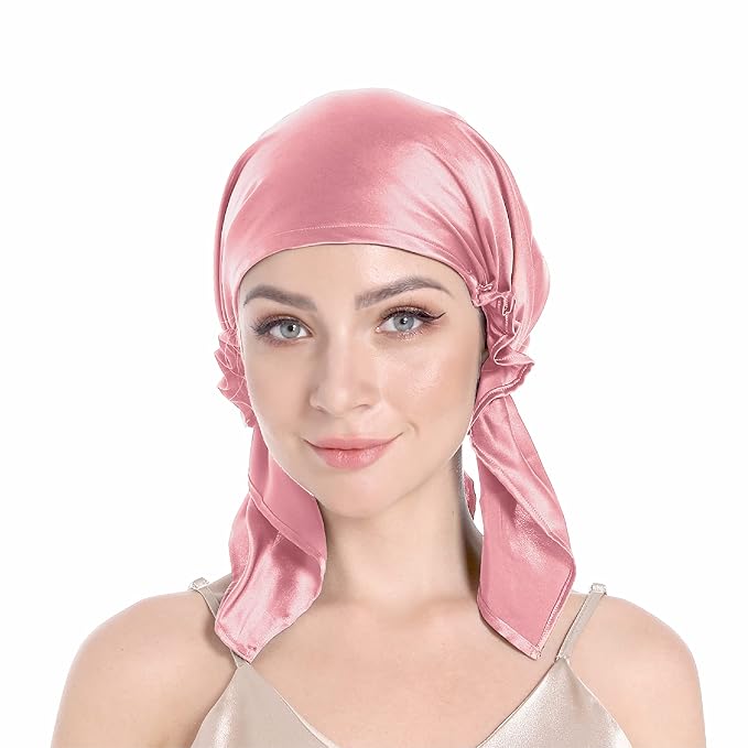 SissiLita 100% Mulberry Silk Bonnet for Sleeping, Large Silk Sleep Cap for Curly Hair, Rose Pink