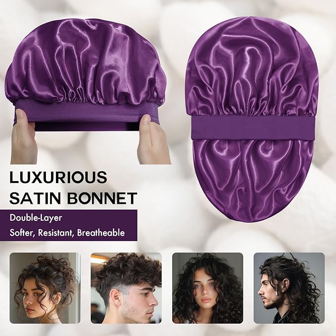 Satin Silk Bonnet for Sleeping, Double Layer Silk Sleep Cap for Men & Women, Soft Satin Lined Bonnet for Curly Hair