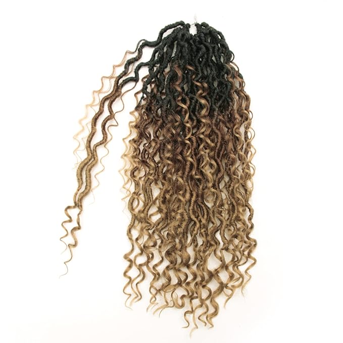 Goddess Locs Crochet Hair 18Inch Faux Locs With Curly Ends,Crochet Hair Pre Looped Boho GoddessLocs Hippie Bohemian Crochet Loc for Black Women（1B/30/27,18inch)