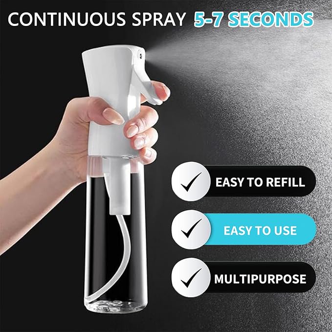 Mist Spray Bottle for Hair (10oz/300ml) - 2 Pcs Continuous Spray Bottle for Salons Cleaning Plants Gardening