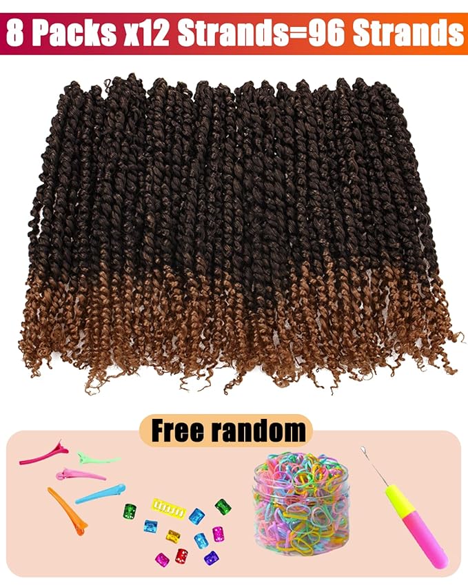 12inch 8packs Passion Twist Crochet Hair-Pre-twisted Passion Twists,Pre-Looped Crochet Braids Made Of Bohemian Hair Synthetic Braiding Hair Extensions (12 Inch(Pack of 8), T27)