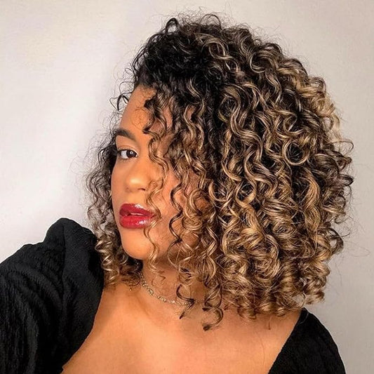 Leeven Gogo Curl Crochet Hair 10 Inch 8 Packs Ombre Honey Blonde Pre Looped Ocean Wave Crochet Hair Short Curly Bohemian Crochet Box Braids Synthetic Water Wave Braiding Hair for Women Girl Kids