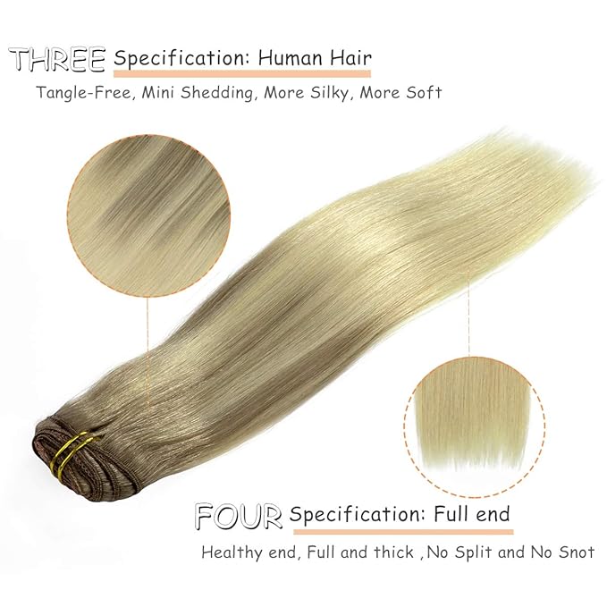 Caliee Clip in Hair Extensions Real Human Hair 22 Inch 140G B8/60A Light Brown Fading to Platinum Blonde Ombre Clip in Hair Extensions Human Hair Double Weft with 16 Clips for Full Head